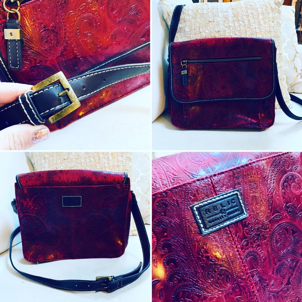RELIC Blood Red Paisley Design Cross Body Bag VGUC